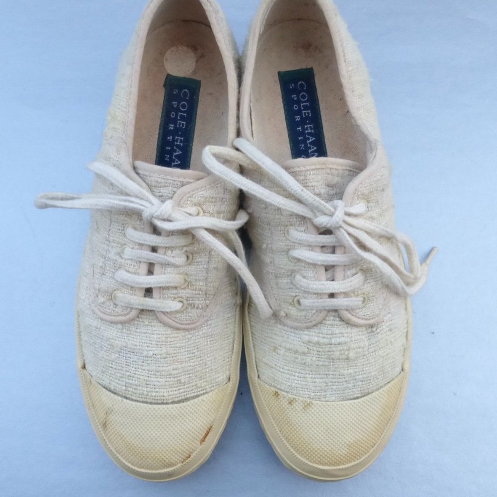 Cole Haan Sporting Beige Ladies Sneakers Size 8.5M Womens Woven Weave F7845 Rare